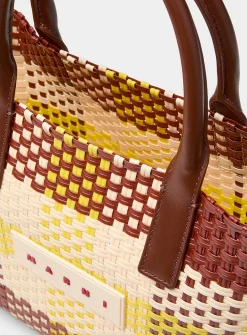 Colourful basket-knit tote bag
