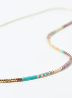 Colourful bead block necklace