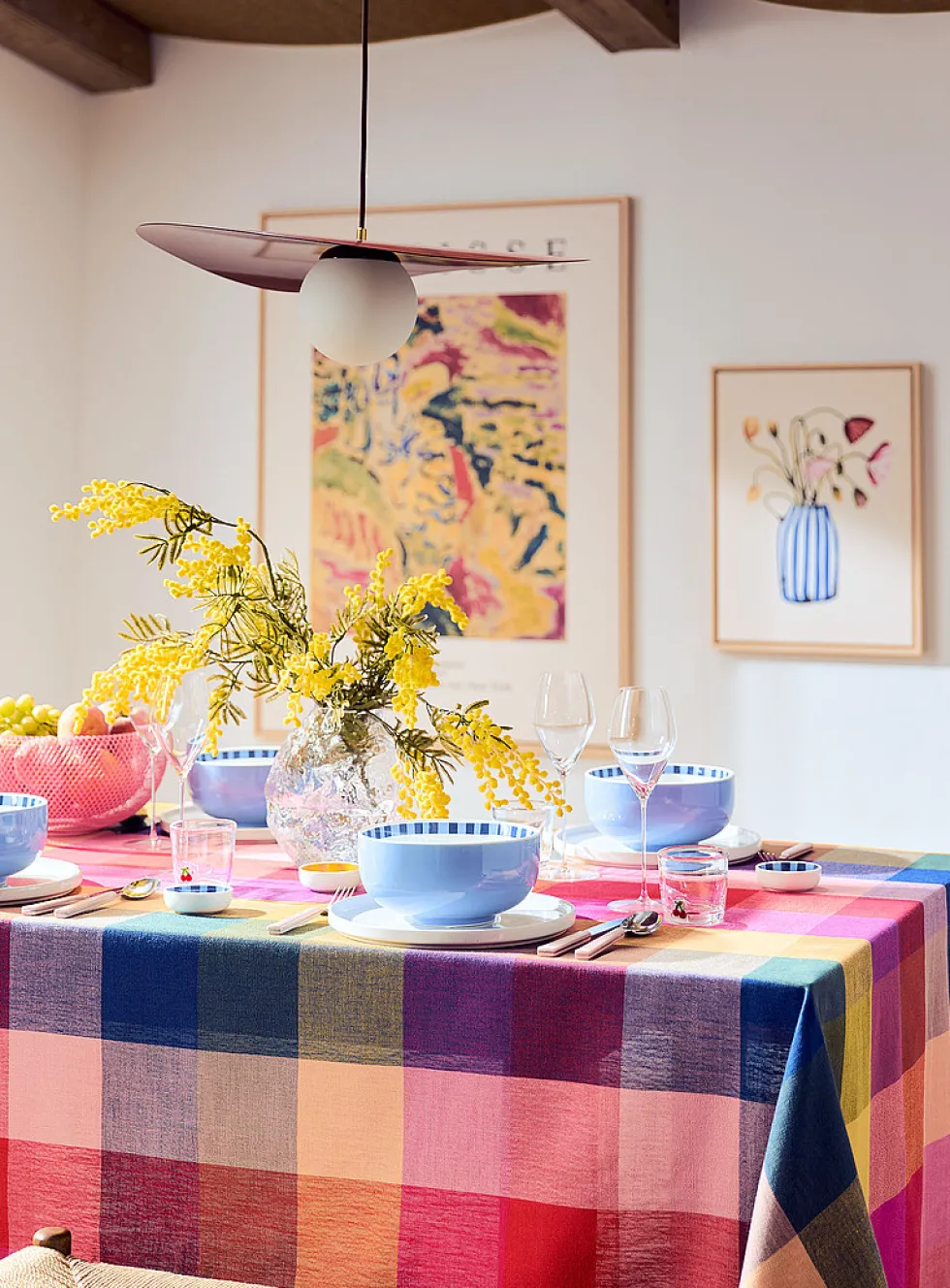Colourful checkers tablecloth