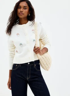 Colourful embroidered flowers cardigan