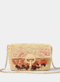 Colourful flowers braided raffia crossbody bag