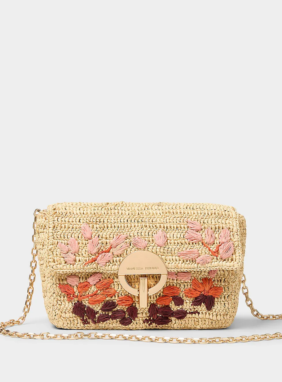 Colourful flowers braided raffia crossbody bag
