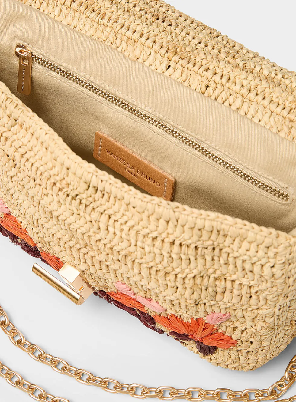 Colourful flowers braided raffia crossbody bag