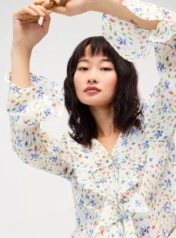 Colourful flowers ruffled blouse