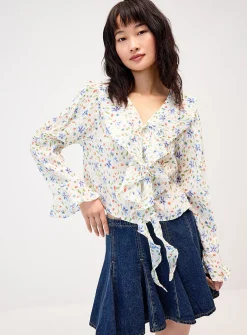 Colourful flowers ruffled blouse