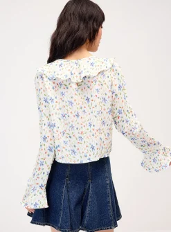 Colourful flowers ruffled blouse