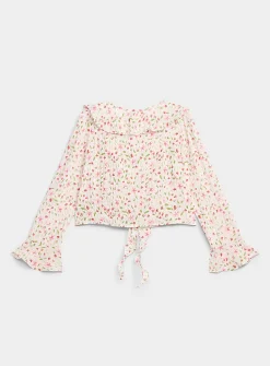 Colourful flowers ruffled blouse