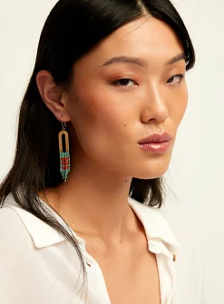 Colourful mini-beads and brass earrings