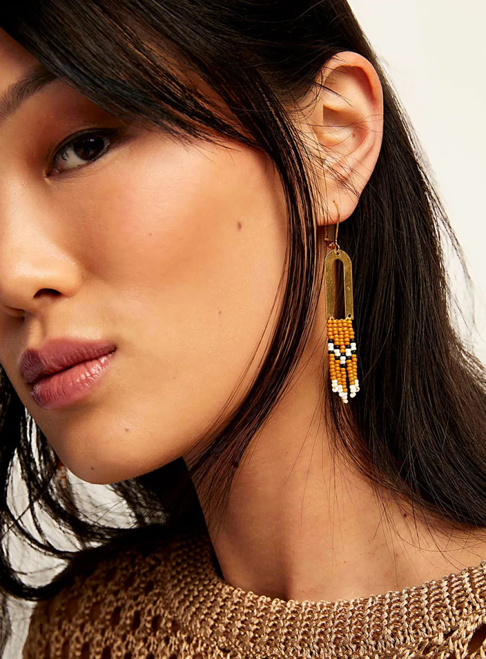 Colourful mini-beads and brass earrings