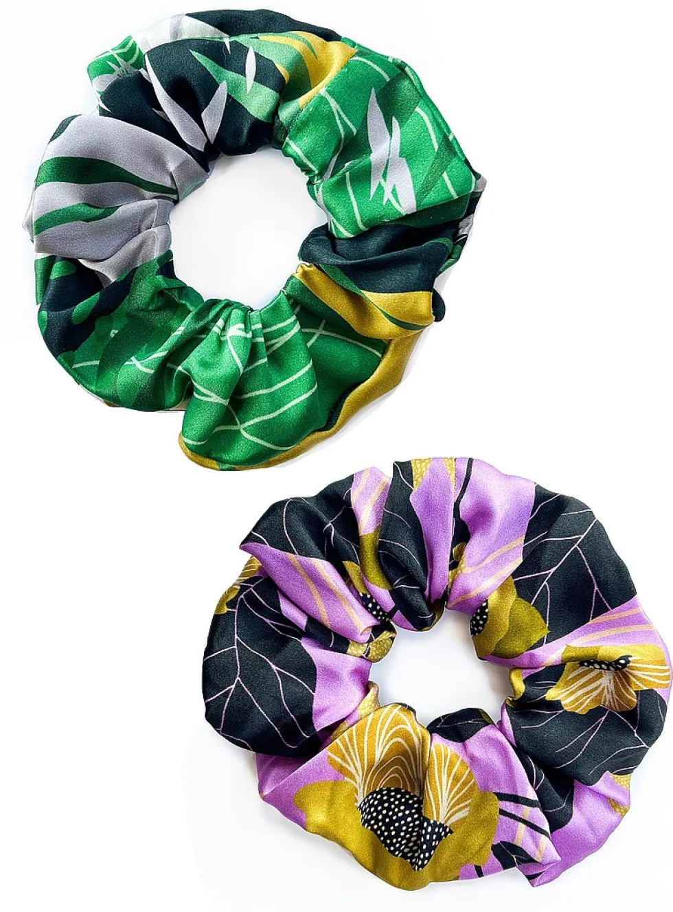Colourful pure silk scrunchie set