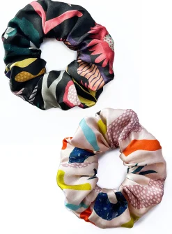 Colourful pure silk scrunchie set