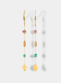 Colourful stone long post earrings
