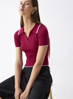 Colourful stripes Johnny-collar sweater