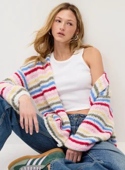 Colourful stripes open cardigan