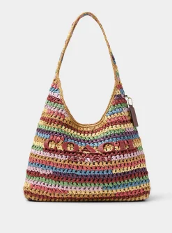 Colourful stripes woven straw hobo bag