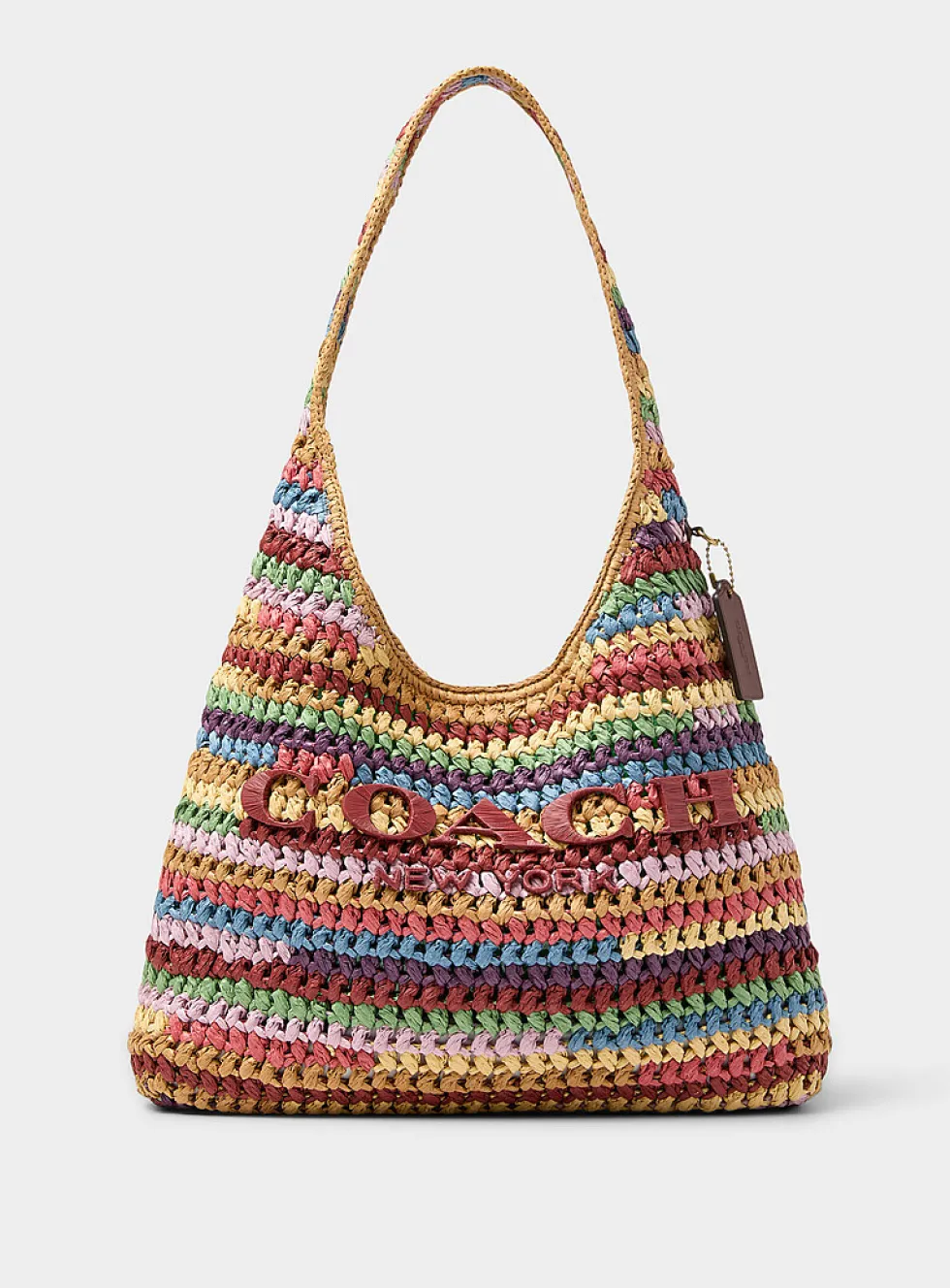 Colourful stripes woven straw hobo bag