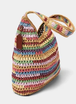 Colourful stripes woven straw hobo bag
