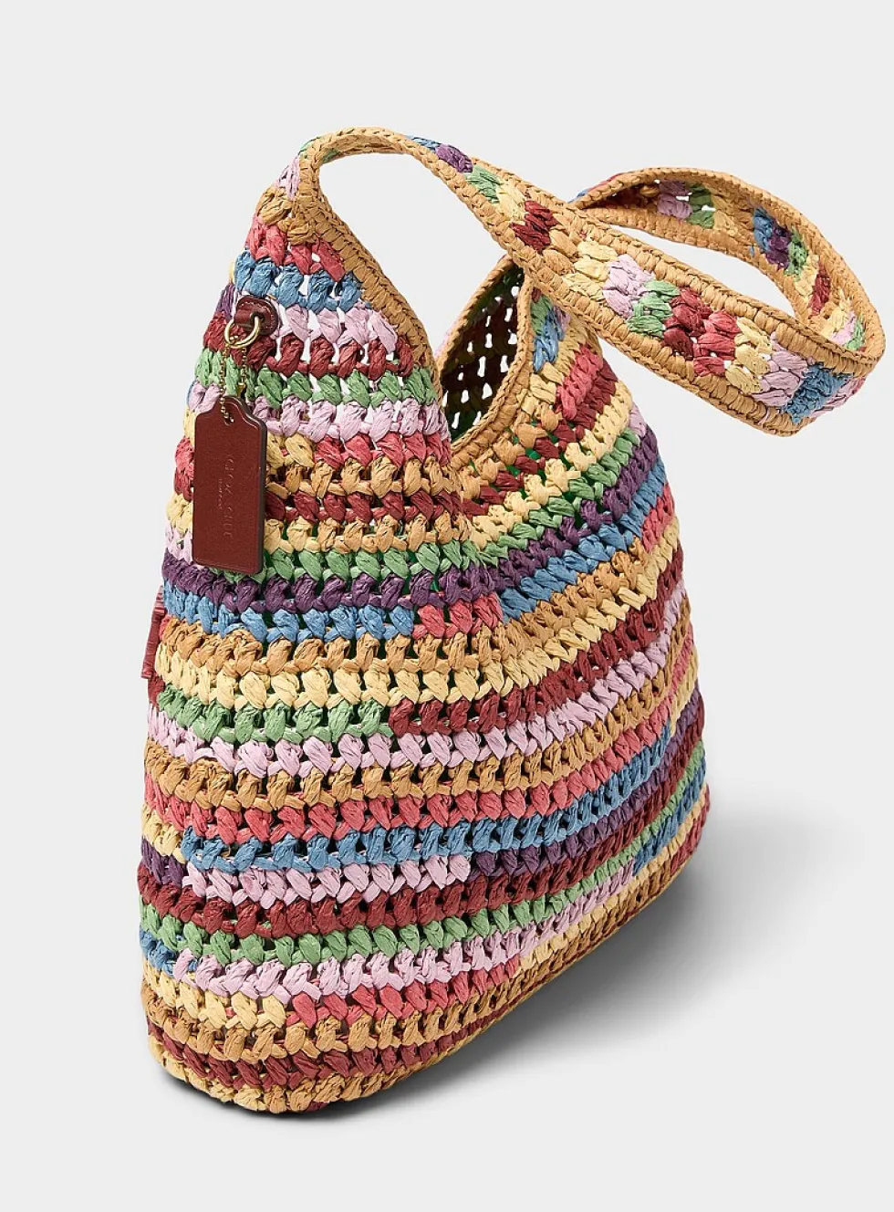 Colourful stripes woven straw hobo bag