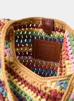 Colourful stripes woven straw hobo bag