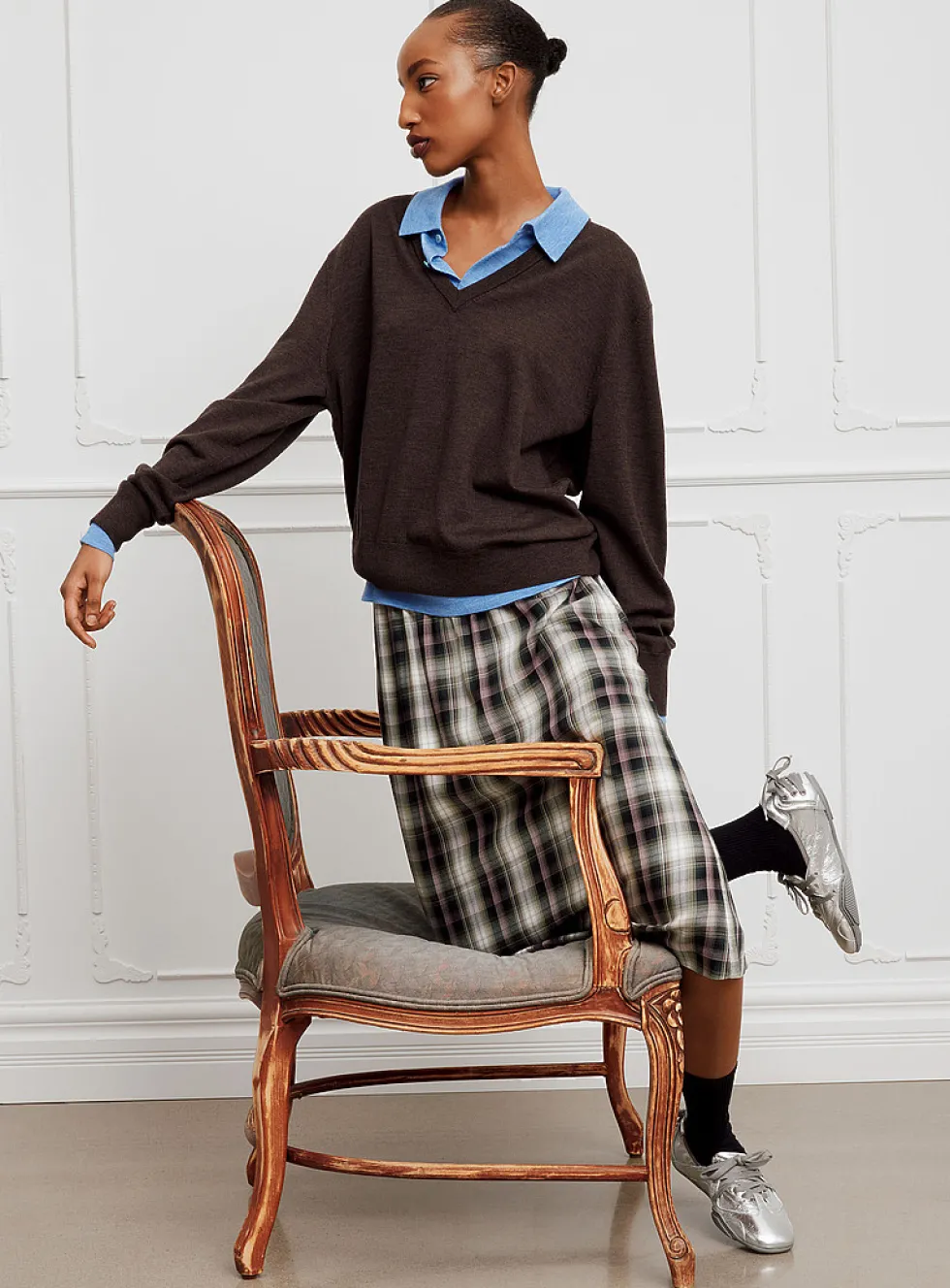 Colourful tartan midi skirt