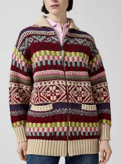 Colourful wool-cotton weave cardigan