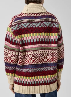 Colourful wool-cotton weave cardigan