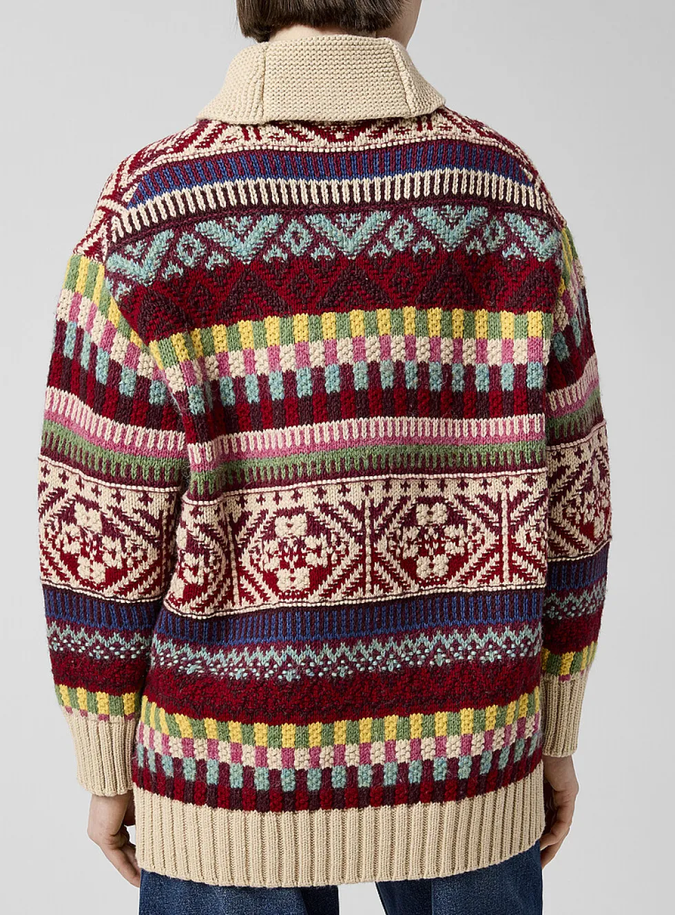 Colourful wool-cotton weave cardigan