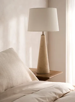 Cone-shaped travertine base table lamp