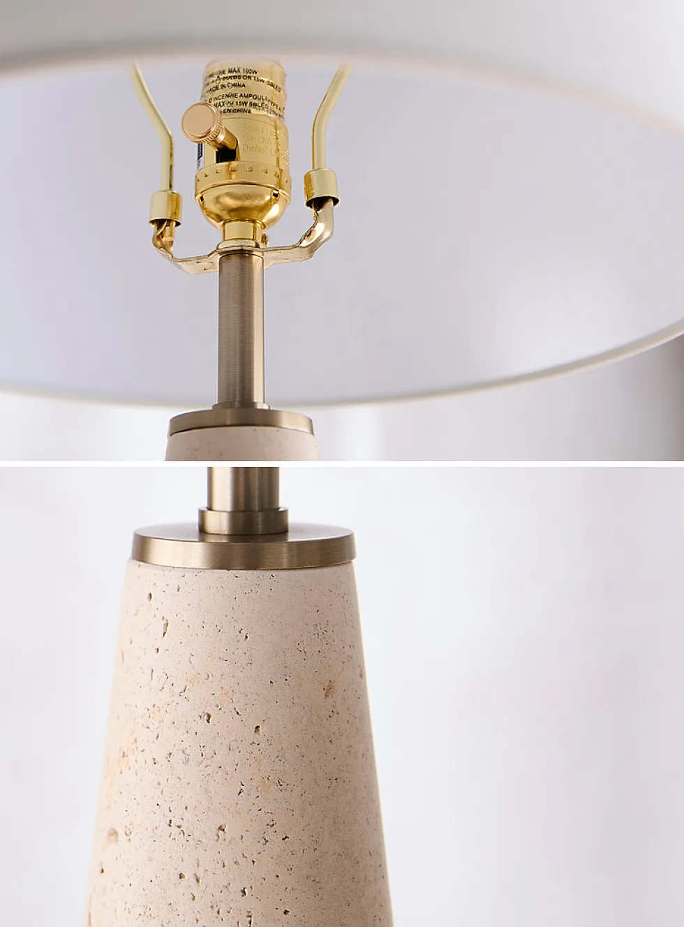 Cone-shaped travertine base table lamp