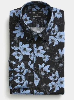 Contrast azure flower shirt