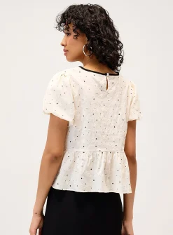 Contrast bow embroidered blouse