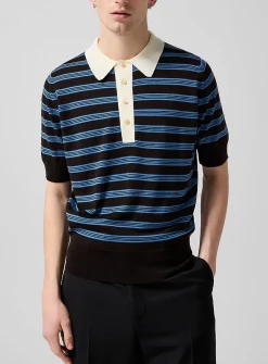 Contrast collar 100% merino striped polo
