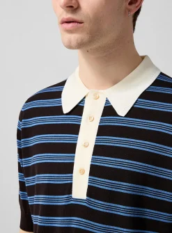 Contrast collar 100% merino striped polo