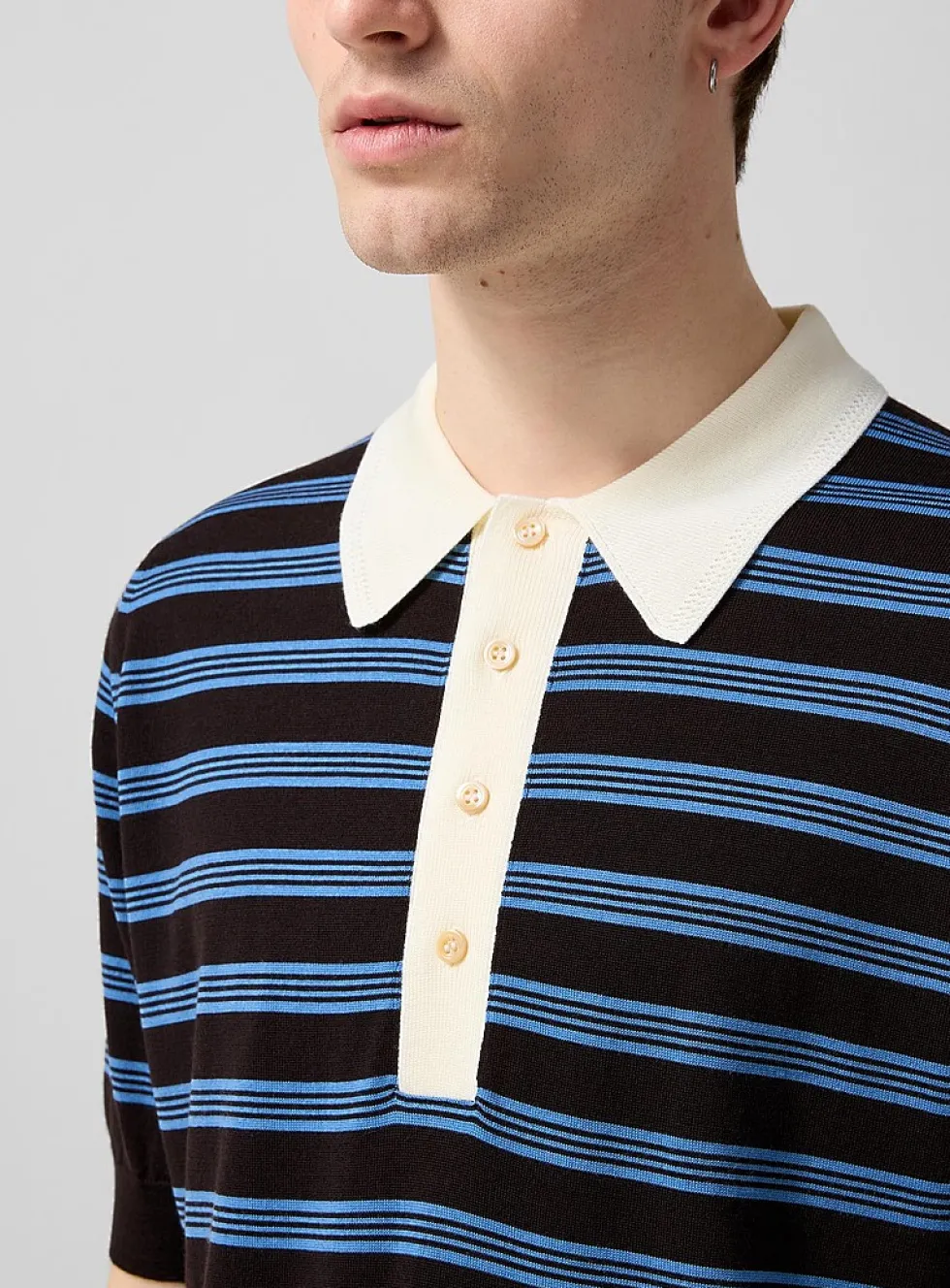Contrast collar 100% merino striped polo