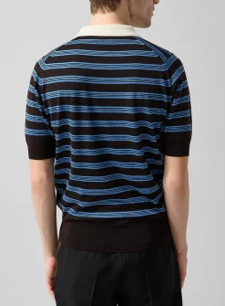 Contrast collar 100% merino striped polo