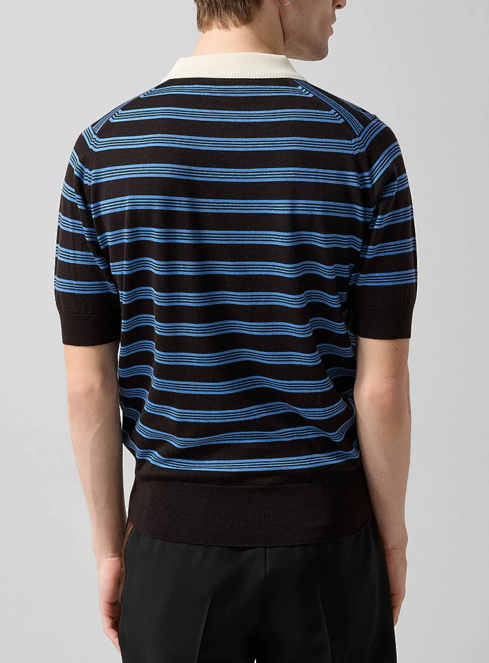 Contrast collar 100% merino striped polo