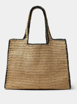 Contrast trim braided straw XL tote bag