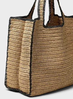 Contrast trim braided straw XL tote bag