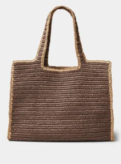 Contrast trim braided straw XL tote bag