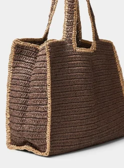 Contrast trim braided straw XL tote bag