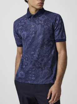 Contrast-edging paisley piqué polo