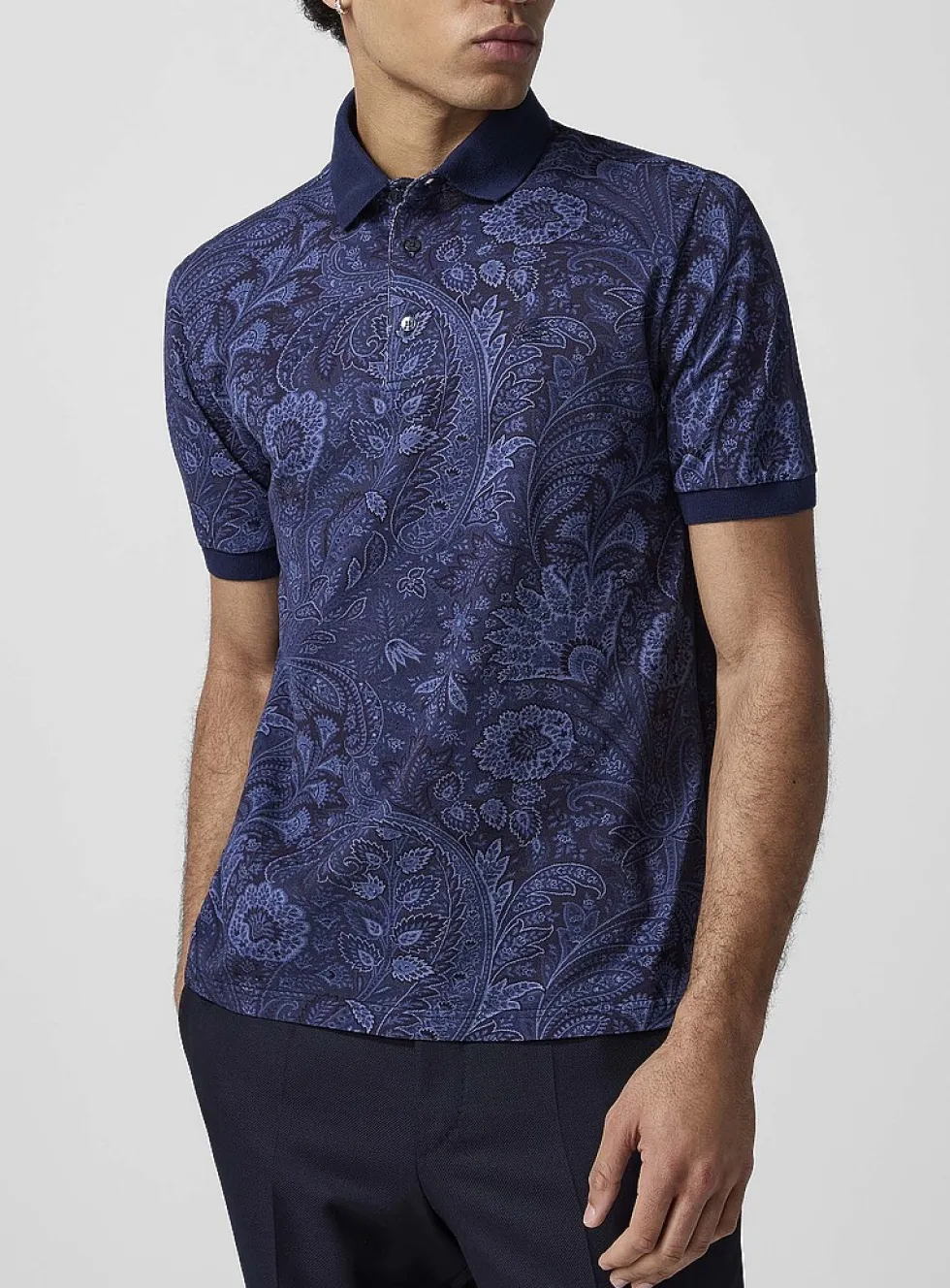 Contrast-edging paisley piqué polo
