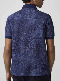 Contrast-edging paisley piqué polo