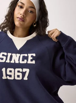 Contrasting collar and embroidery fleece sweater