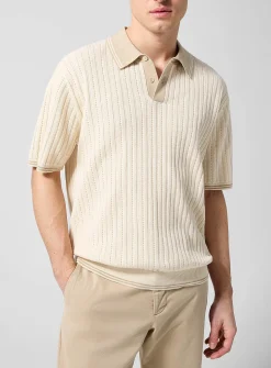 Contrasting collar pointelle pattern polo shirt