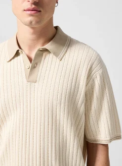 Contrasting collar pointelle pattern polo shirt