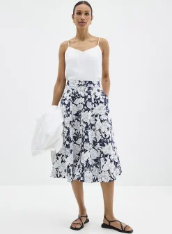 Contrasting garden buttoned midi skirt