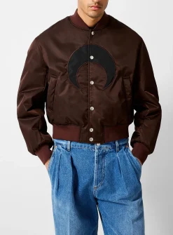 Contrasting moon chocolate brown nylon bomber jacket