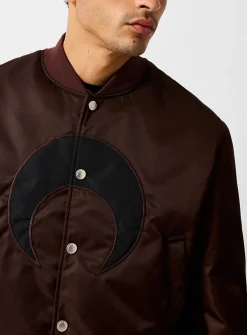 Contrasting moon chocolate brown nylon bomber jacket