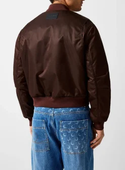 Contrasting moon chocolate brown nylon bomber jacket